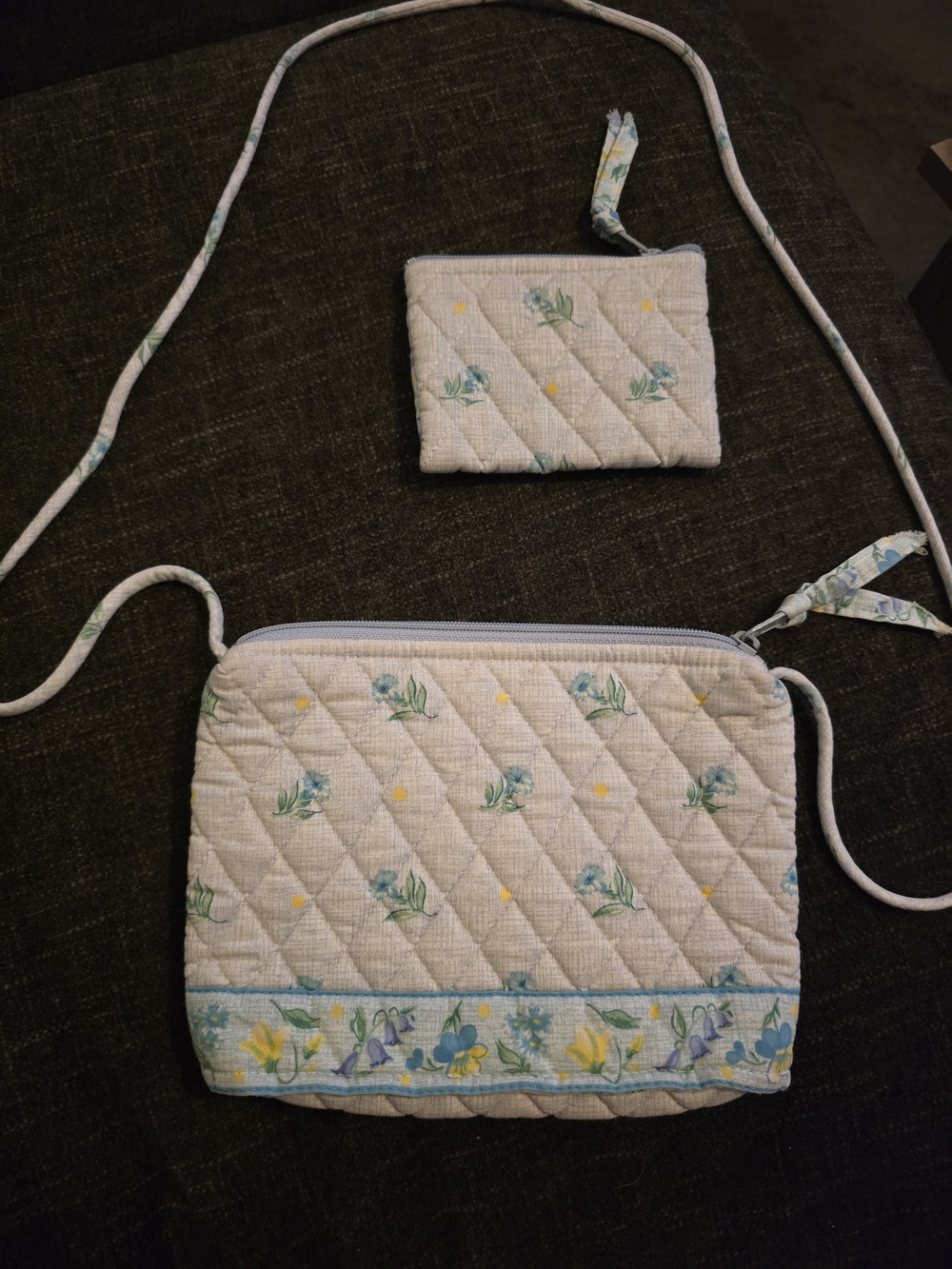 Vera Bradley Cream Quilted Crossbody with Blue & Yellow Floral Trim